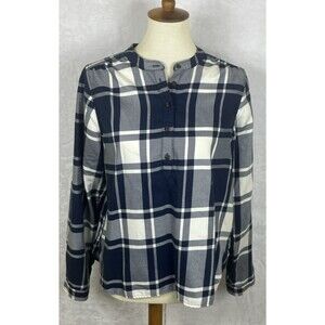 L.L. Bean Plaid Shirt Blouse Pullover Blue White Size Small